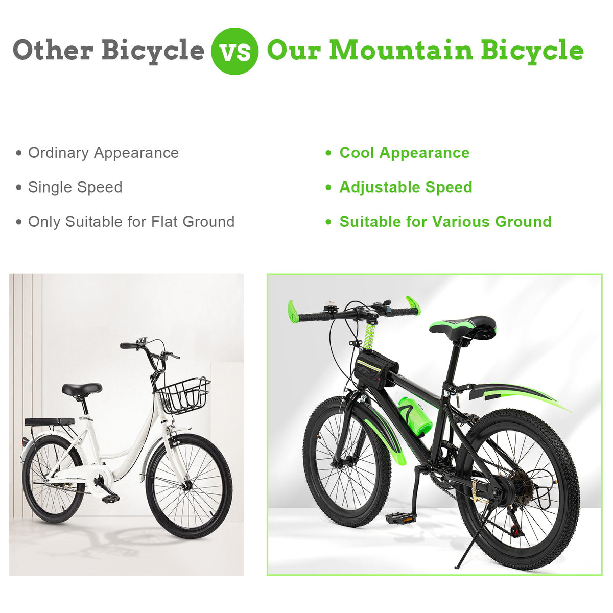20 Inch Mountain Freestyle BMX, Multi-speed Transmission, Maximum Load Capacity Of 49.4gal, Suited for User 4.26 to 4.9 Feet Tall to Ride On Various Roads, Such As Rugged Roads, Muddy Roads, Grasslands, Mountain Roads, Wetlands, Etc(NOTICE SIZE)