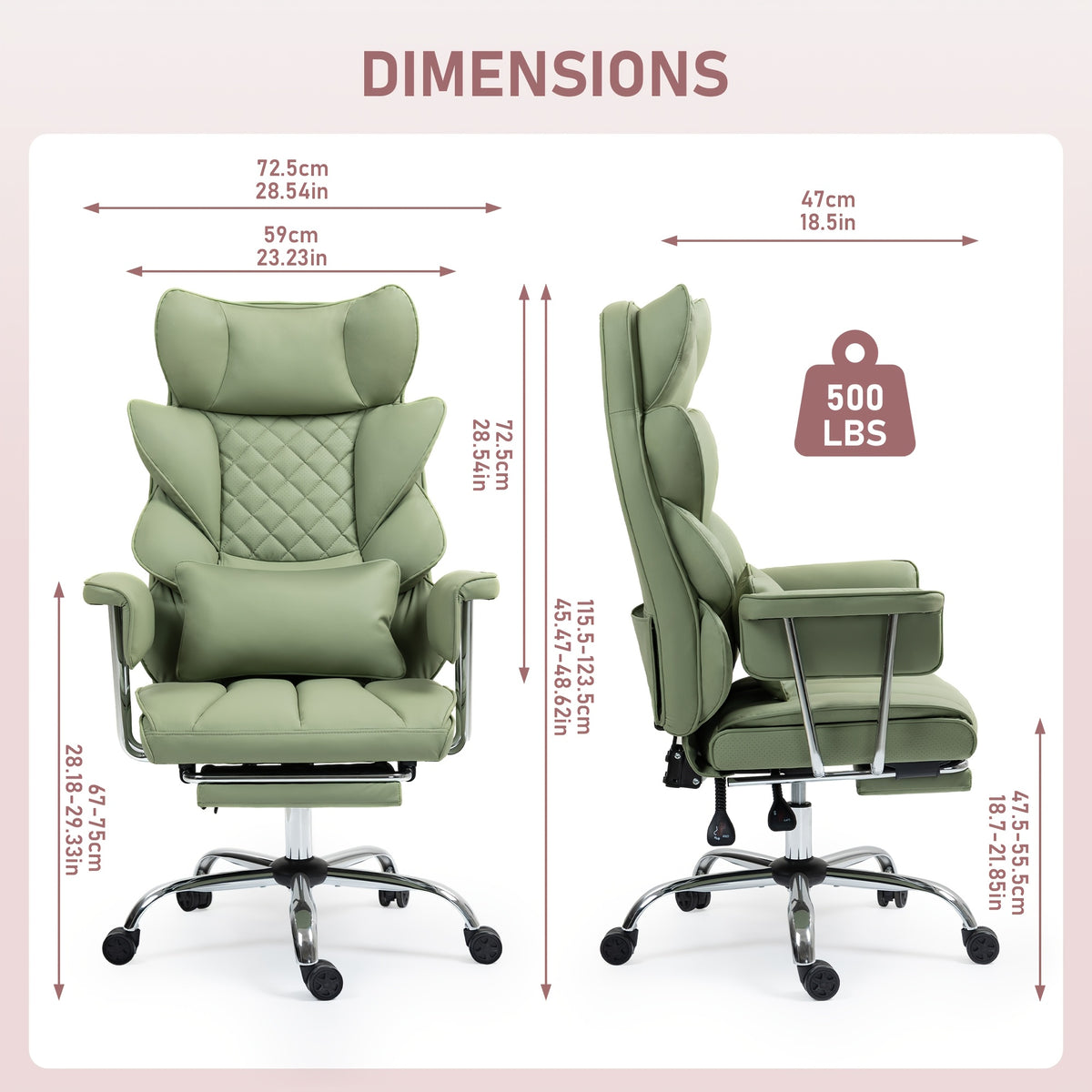 Heavy-Duty Office Chair Designed for Individuals Up to 500 Pounds, Featuring a High Back, Gaming Style with a Footrest, Ergonomic Design, And Adjustable Height with Fixed Soft Armrests