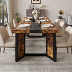 A Spacious Industrial Dining Table Designed for 6 to 8 Individuals, Measuring 71 Inches, Featuring a Robust Metal Frame And a Rustic Brown End, Perfect for Dining Rooms, Kitchens, Or Living Areas