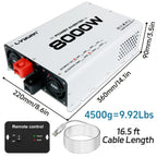 LVYUAN Power Inverter, 8000W (peak), 12V DC to 110V/120V AC Converter, Suitable for Homes, RVs, Boats, Off-grid Solar Systems, And Vehicles. Features USB Charging Ports, 4 AC Power Outlets, Dual USB Ports, An LCD Display, And A Remote Control.