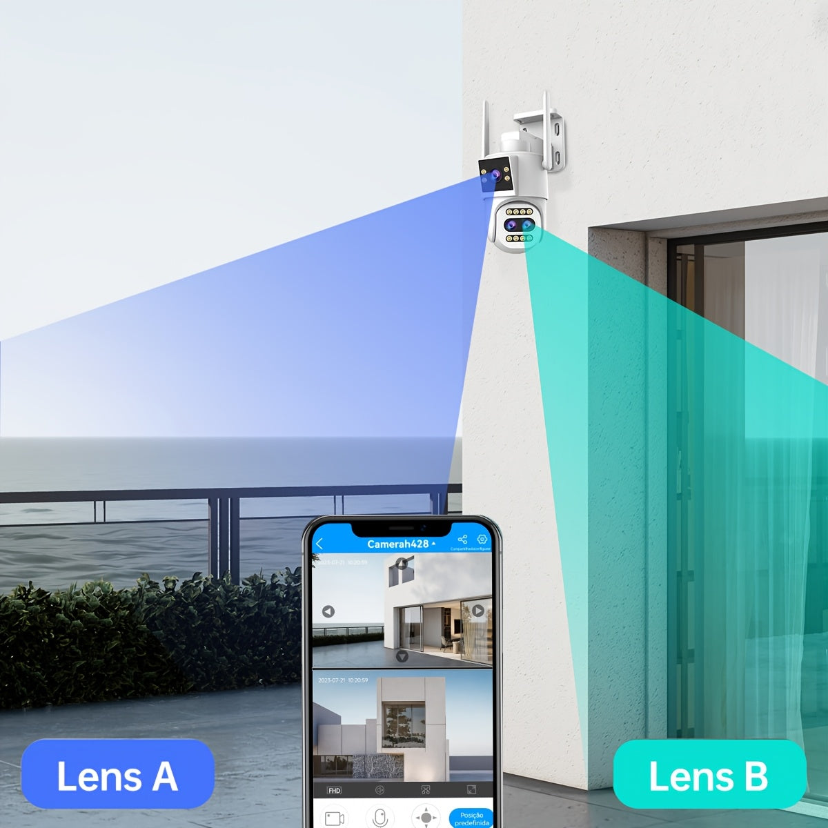 Full HD Wifi Security Camera, 10X Optical Zoom, PTZ with 3 Lenses, IPX6, App Control, Color Night Vision, Two-Way Audio, Motion Detection And Automatic Tracking, Home Security Sound Alarm, Remote Monitoring/ Smart Security Equipment