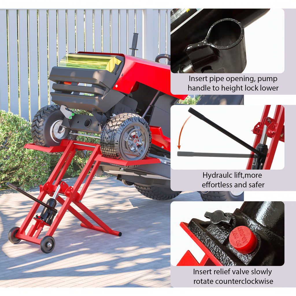 Hydraulic Lawn Mower Lift Jack for Zero Turn Radius Riding Lawn Mower, Tractors Maintenance And Repair, 500lb Lifting Capacity, Hydraulc Lift, Compatible with Most Lawn Mowers And Small Tractors, More Effortless And Safer