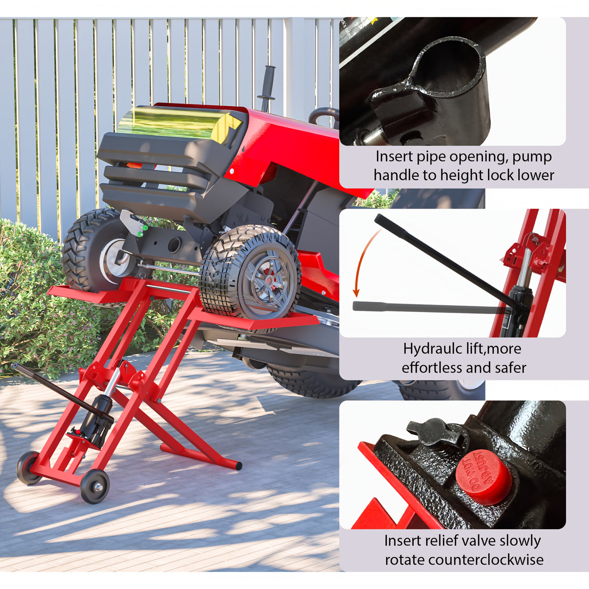 Hydraulic Lawn Mower Lift Jack for Zero Turn Radius Riding Lawn Mower, Tractors Maintenance And Repair, 500lb Lifting Capacity, Hydraulc Lift, Compatible with Most Lawn Mowers And Small Tractors, More Effortless And Safer
