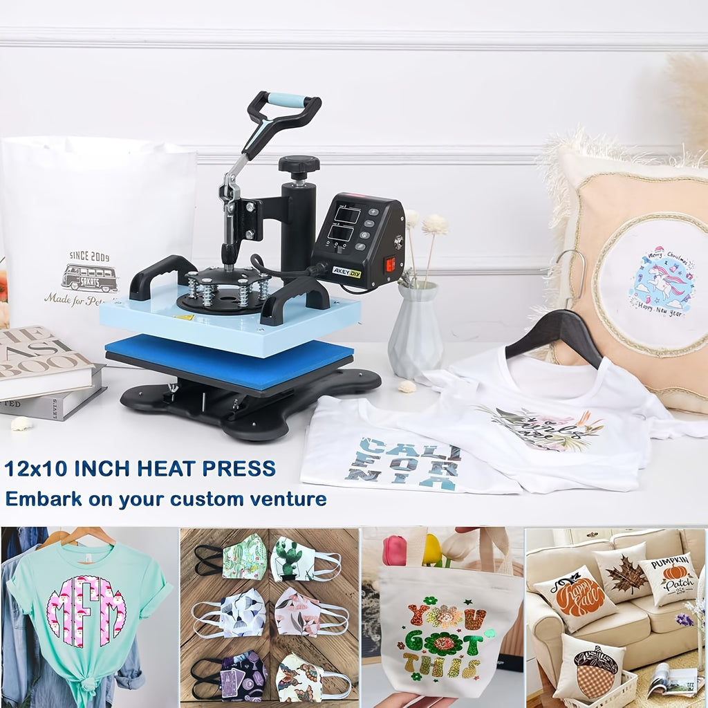 Heat Press Machine For T Shirts, Canvas Bags, 12"x10" Sublimation Shirt Heat Press Machines, 360° Swing Away Sublimation Transfer Printer Fast Heat-up, Digital Precise Temperature Control With Bell Alarm, Ovar Temp Warning