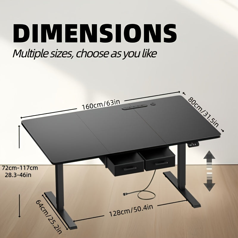 Large Electric Standing Desk, Height Adjustable Copmuter Desk, Stand Up Gaming Office Table with 2 Hooks, for Home Office, Adults