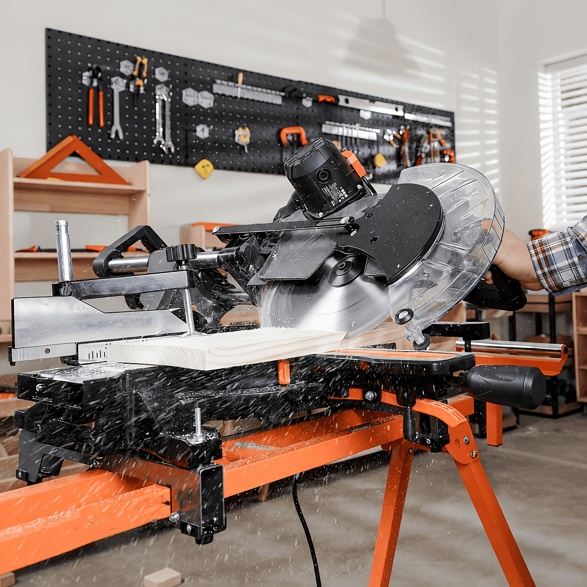 12" Blade 15Amp Sliding Compound Miter Saw with Aluminum Alloy Guard, 3800 RPM, Double-Bevel 45° And Dual Miter 45°, Max 13.2" X 4.1" Cutting Capacity, Dado Slot, 9 Positive Stops, Ideal for Woodworking Projects