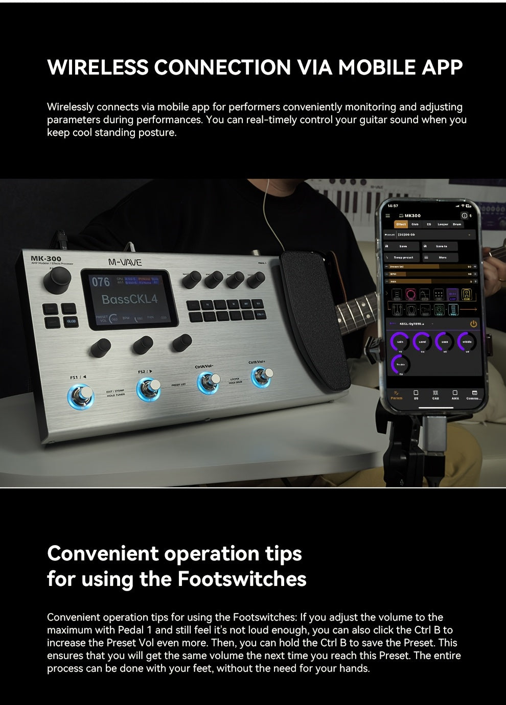 M-VAVE MK-300 Electric Guitar Comprehensive Effect Device, Accompaniment Loop, Analog Speaker And Sound Card Equipment, Bass Phrase Loop Drum Machine