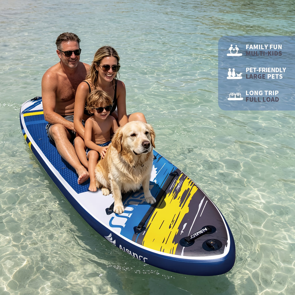 11' Inflatable Paddle Board for Adults, 34'' Extra Wide Stand Up Paddle Board with EVA Deck, Double Action Pump & Removable Fin, SUP Board 450Lb Capacity for Surf/Yoga/Family
