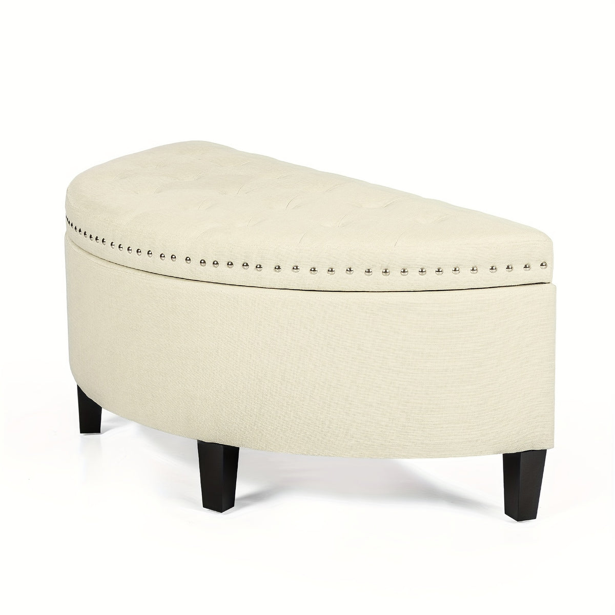 43.5" Velvet Storage Bench with Button Tufting Rivet Details Half Moon Ottoman for Living Room, Bedroom, Or Entryway Sturdy Hardwood Frame, Hidden Storage, Elegant Design, Living Room Seating Elegant Velvet Bench Velvet Upholstery, Bench for Bedroom
