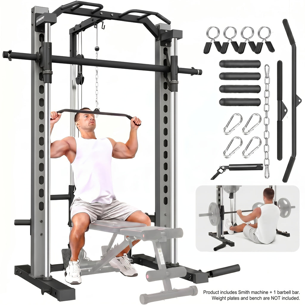 Power Cage, Multi-Functional Power Racks for Home Gym with Dual Pulley Systems, 2000 LBS Weight Capacity Fitness Squat Rack for Strength Workout with More Training Attachment Optional Weight Bench Weight Plates and Barbells Not Included