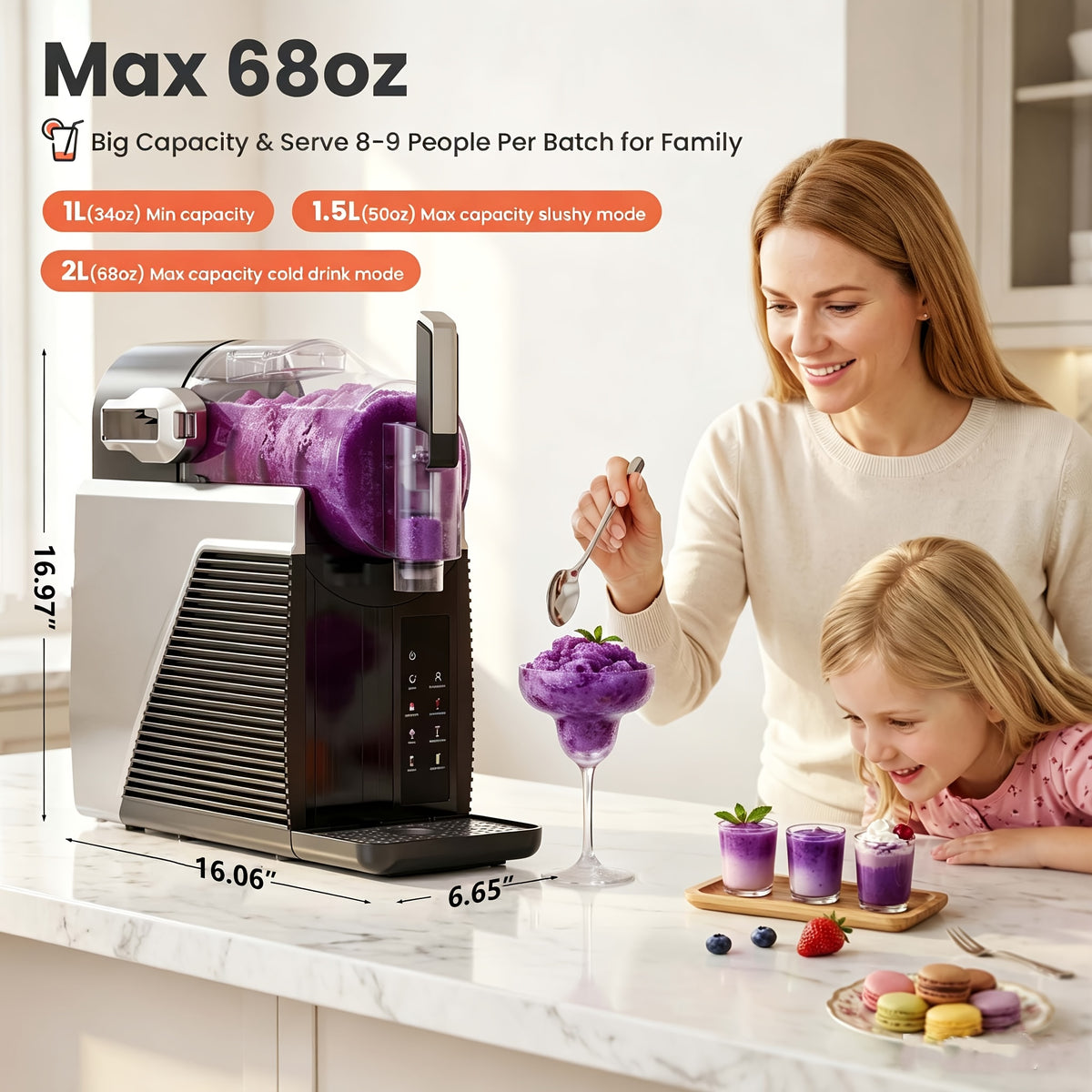 Slushie Machine, Self-Cleaning, 3 Preset Programs Slushie Maker, Professional Slushy Machine For Home, No Ice Needed Frozen Drink Maker For Margaritas & Milkshakes Smoothie, And More, Water Tank MAX 75OZ