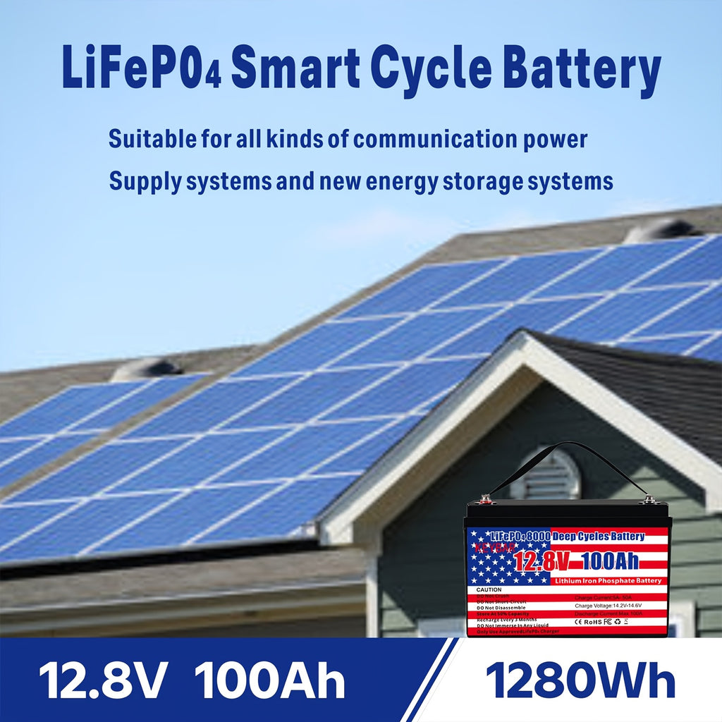 12v 100Ah LiFePO4 Battery Deep Cycle Battery 8000+ Cycles 100A BMS Rechargeable Lithium Iron Phosphate Battery Low-Temp Protection, For RV Marine And Home Energy Storage