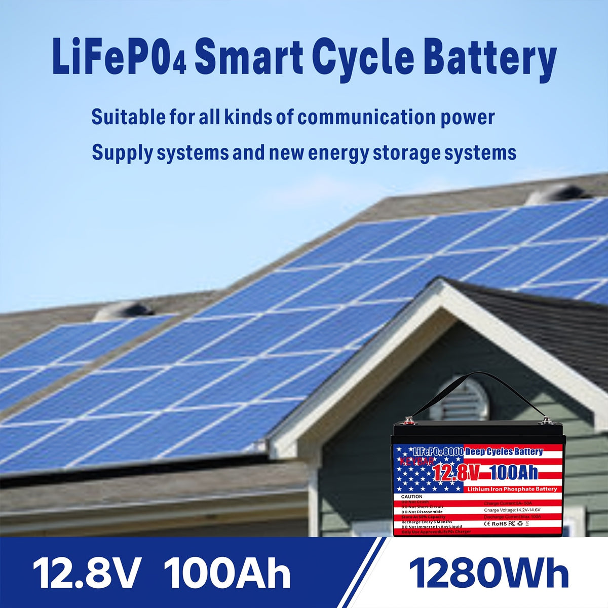 12v 100Ah LiFePO4 Battery Deep Cycle Battery 8000+ Cycles 100A BMS Rechargeable Lithium Iron Phosphate Battery Low-Temp Protection, For RV Marine And Home Energy Storage