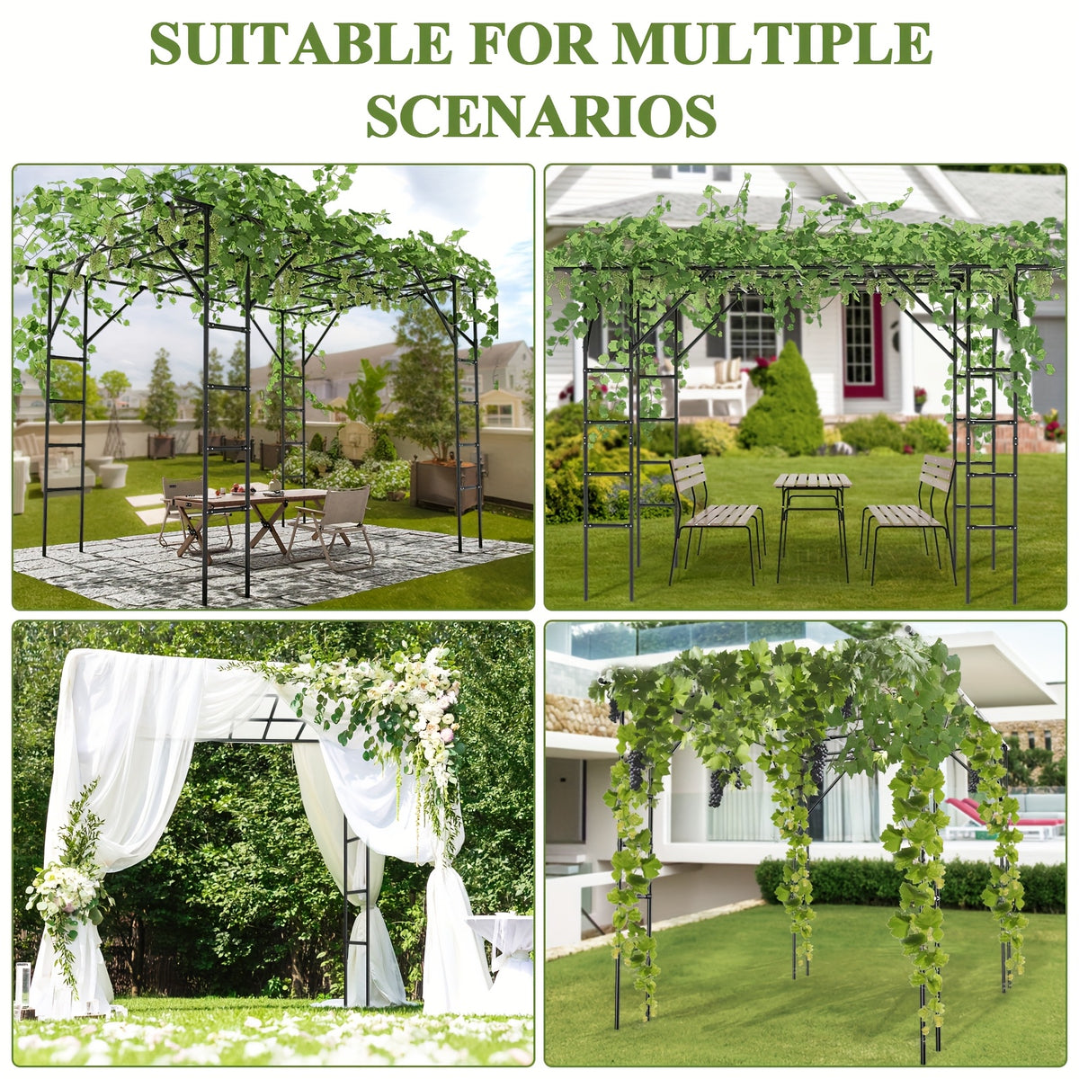 Grape Vine Support Arch Arbor, Garden Arch Trellis, Plant Climbing Pergola, Arbour Gazebo Trellis For Backyard Decoration, Black Rack For Vineyard