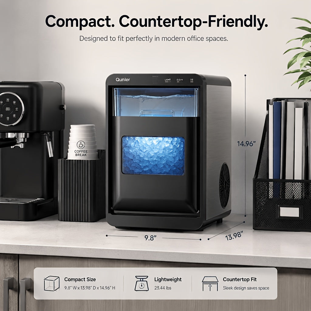 Nugget Ice Maker Countertop, Soft Chewable Pellet Ice Machine, Qunler 33/44Lbs Per Day Self-Cleaning Stainless Steel Ice Maker For Iced Coffee, Soda, Tea And Home Coffee Bar & Gifts For Coffee Lovers
