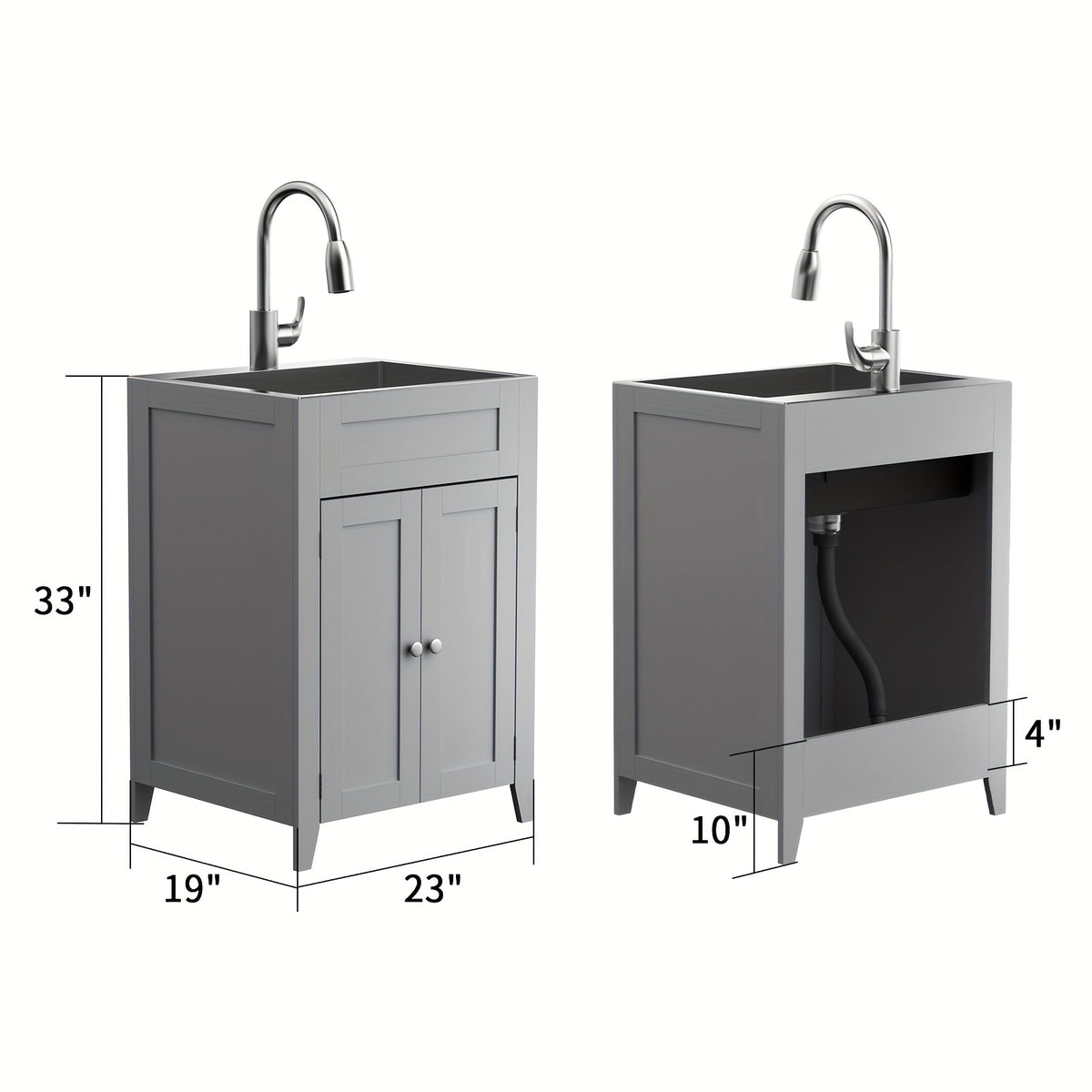 Bonnlo Heavy-Duty Laundry Sink with Pull-Out Sprayer Faucet - Stainless Steel Utility Sink, Space-Saving Cabinet, for Laundry Room, Kitchen, Bathroom, Basement - Easy-Clean Design, Compact Storage Space, Modern Aesthetic, Durable Construction, Kitchen Pre