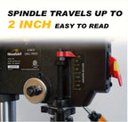 8 Inch Drill Press, 2.3 Amp 5-Speed Bench Drill Press With Steel Worktable | Corded, 120V, Plug Powered, Metal Construction, Includes Attachment - WOODSKIL