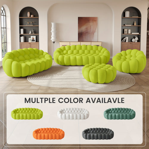 100.03'' Modern Upholstered Curved Sofa, 3 Seater Mesh Fabric Floor Sofa, 3D Honeycomb Shape Curved Couch for Living Room