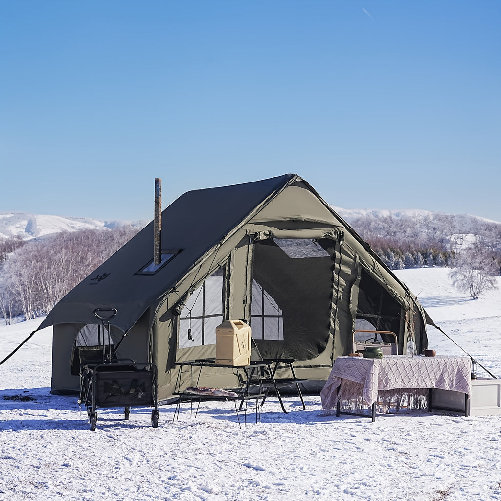 PAKICETUS Premium Inflatable Camping Tent For 4-6 Person, Summer Glamping With Quick Air-Flow & Breathable Mesh, 4 Season All-Weather Shelter, Luxury Large Air Tent With Manual Pump, Easy Setup Heavy-Duty Windproof Family Outdoor House