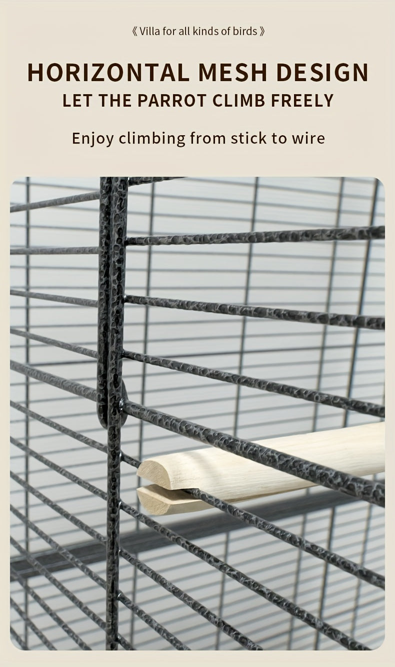 Luxury Villa Birdcage, Extra Large Parrot Cage with Wheels And Roof, Easy Assembly Bird Aviary for Macaw, Roosteratiel, Parakeet, Lovebird, Finch, with Horizontal Wire. Flight Cage Ideal for Breeders