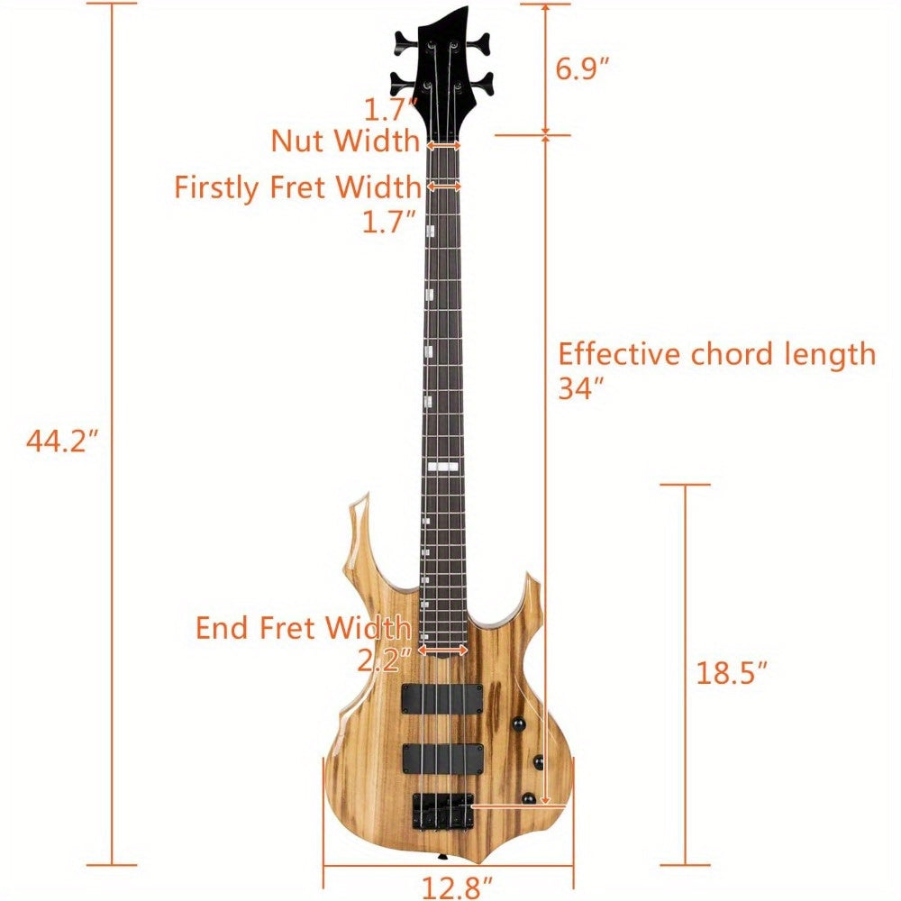 [Bass Guitar Set] Electric Bass Guitar Full Size Flame Design Bass Set with 20 Watt Amplifier, Portable Bass Bag, Superior Amp Wire, Adjustable Guitar Strap, Plectrum, Wrench Tool