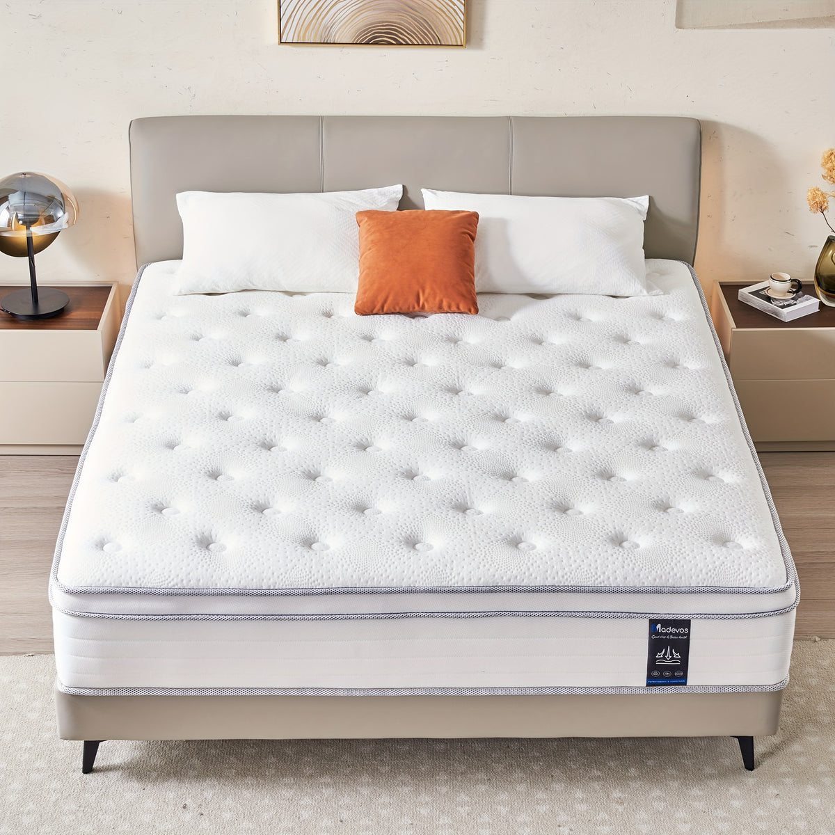 12/14 "Full Queen King Size Memory Foam Mattress - Ergonomic Design, Medium Sturdy Hybrid Mattress, Luxurious Comfort Pocket Spring, White Quilted CoverColchones Para Cama