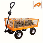 AAIN 1000 Lbs Metal Garden Cart, Heavy Duty Garden Wagon with Removable Steel Mesh Sides, Utility Yard Carts with 180° Rotating Handle with 10 Inch Wheels, 4cu.ft Load Capacity Outdoor Wagons
