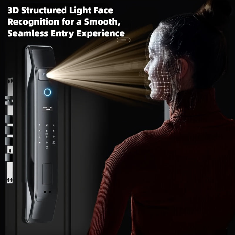 Modern AI Smart Lock with 3D Facial & Fingerprint/Palm Vein Biometric Entry, Keyless Door Lock Suitable for Home/Office, Remote Video Intercom System, Mobile App, Password/Key Entry, Smart Door Lock for Apartments