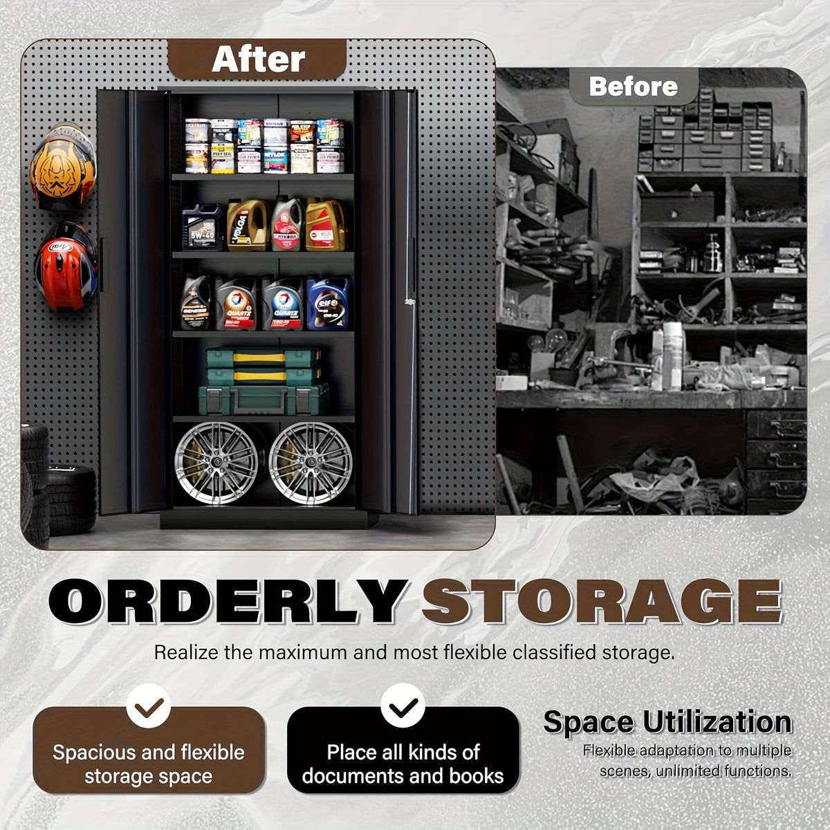 Lockable Metal Storage Cabinet |72-Inch Black for Garage Storage Cabinet with 2 Doors And 4 Shelves, Suitable for Garages, Basements, And Repair Shops