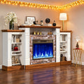 A 70-Inch Television Stand Featuring an Electric Fireplace And Mantel, This Modern Entertainment Unit Provides Open Storage, Remote Control, Adjustable Flames, And LED Lighting, Making It Perfect for Living Rooms And Bedrooms