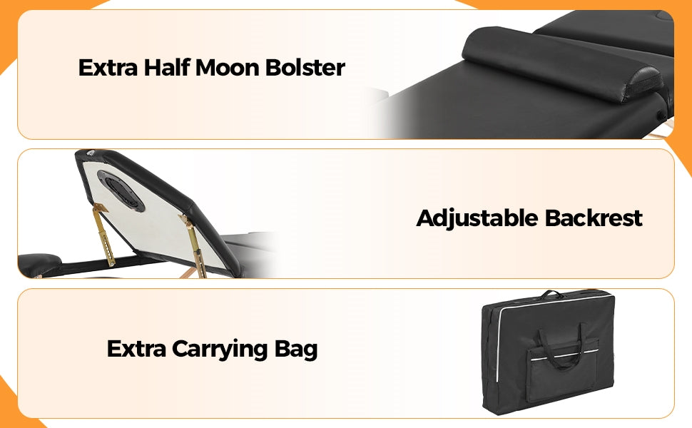 Costoffs Adjustable Massage Table Professional Portable Massage Bed Multi-function Spa Table with Carrying Bag and Bolster, Black