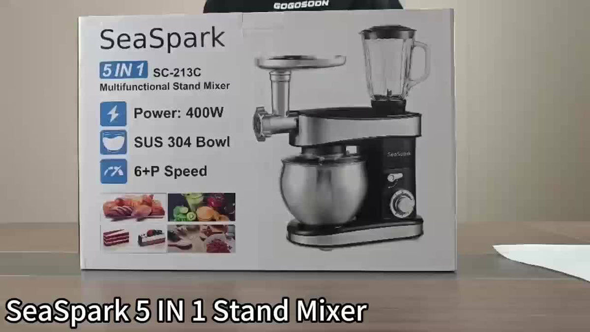 One Kitchen Electric Mixer, Featuring a 5-In-1 Design with Six Speed Settings And a Pulse Function, Comes with a 6.3QT Stainless Steel Bowl, Dough Hook, Mixing Attachment, Egg Whisk, And Spatula