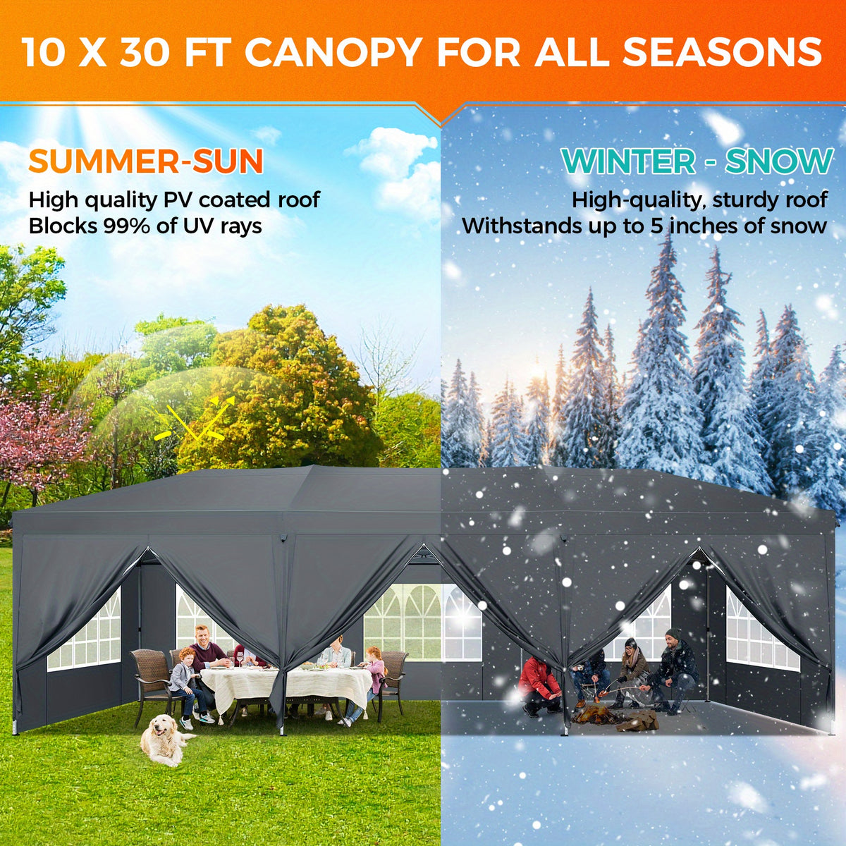 10x30ft/10x20ft Pop-up Canopy Tent, Canopy with 8 Removable Sidewalls, with Sandbags And Carry Bag, Three Adjustable Heights, Perfect for Patios, Lawns And Gardens, Event Parties, Market Stalls