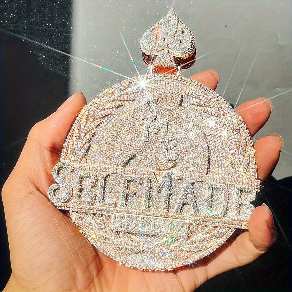 925 Silvery Initials Pendant, Hip Hop Men'S Pendant - Name/ Logo Jewelry, Hip Hop Champion Style Medal Design, Birthday/ Halloween/ Christmas Gift, Suitable for Men - Compatible Deluxe Chain