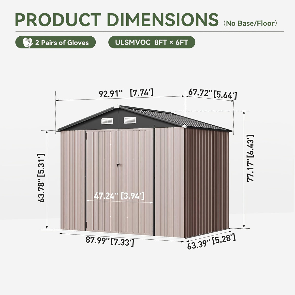 [Outdoor Storage Shed] ULSMVOC 10X12/10X8/8X6/6X4 FT Outdoor Storage Shed With Floor - Metal Garden Shed With Lockable Door And Sloped Roof For Garden, Backyard, Patio, And Backyard Brown