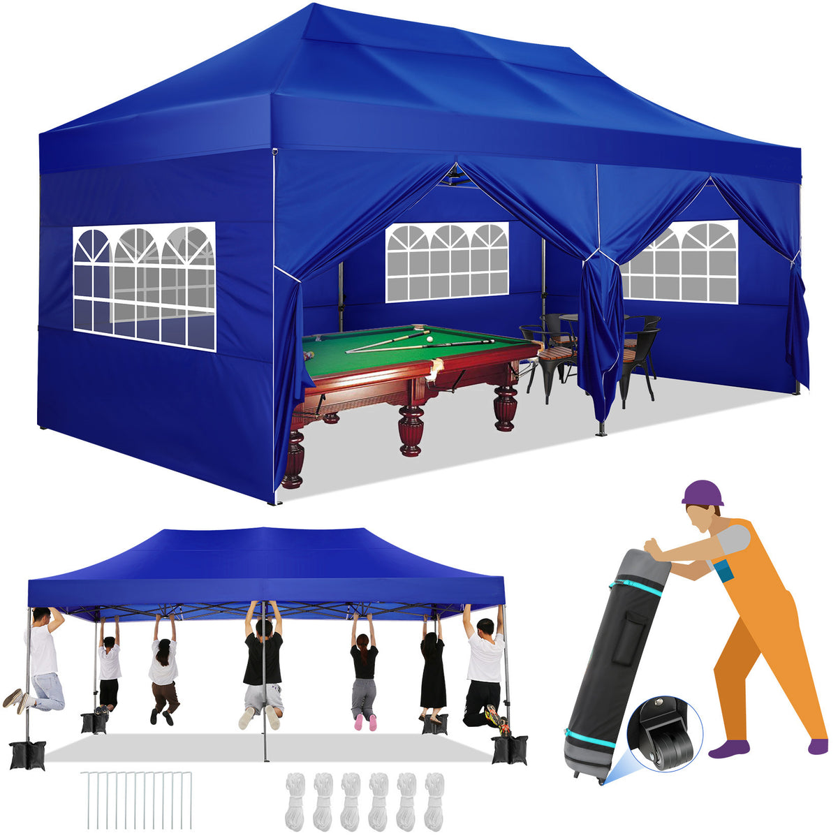 10x20 Pop Up Canopy Tent, Heavy Duty Canopy with 6 sidewalls, Easy Up Commercial Outdoor Canopy, Wedding Party Tents for Parties, All Season Wind & Waterproof Gazebo with Roller Bag, Pop Up Canopy for Wedding, Commercial Areas, Playgrounds, etc