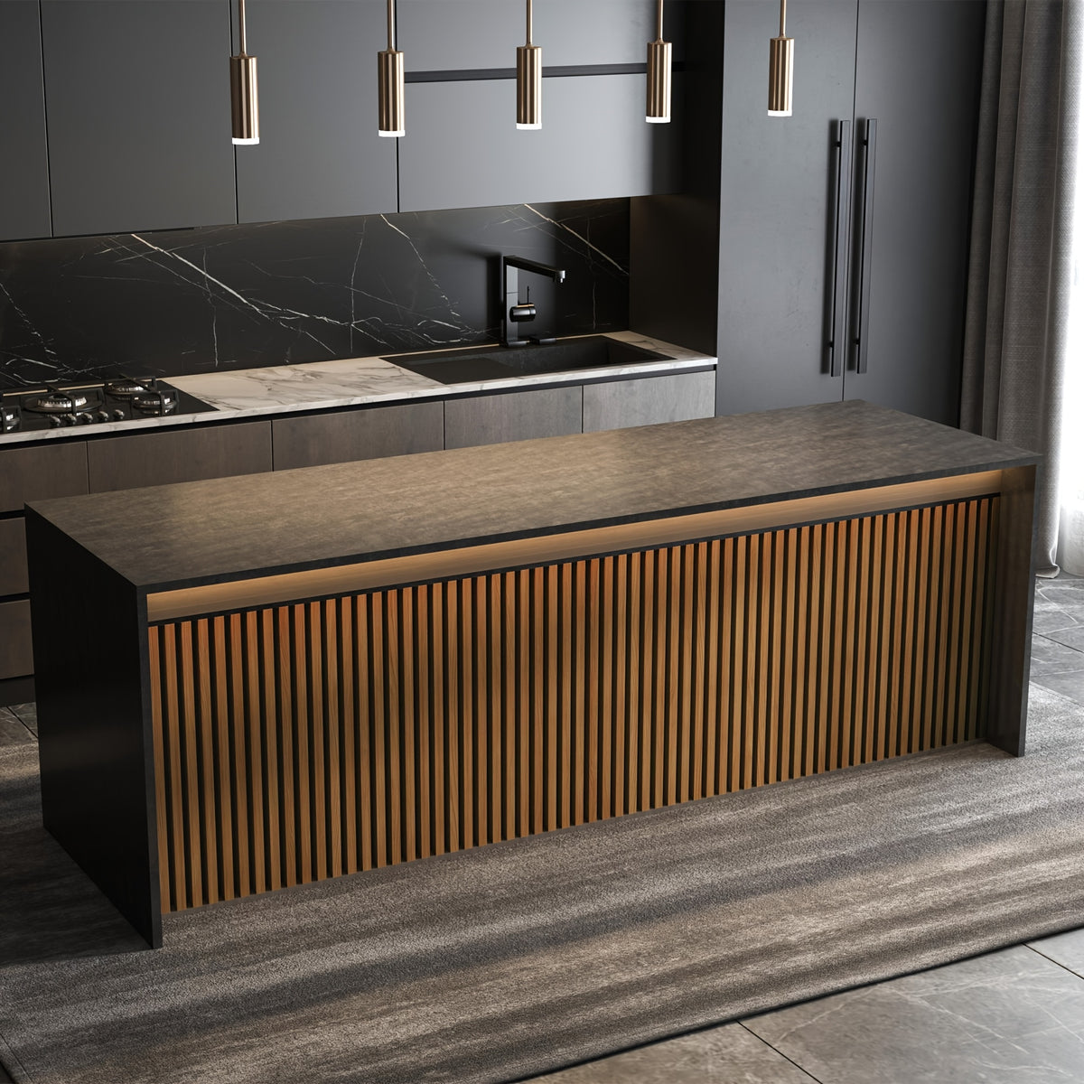 4-Sheet 93" X 12" Textured Wood-Look 3D Wall And Ceiling Tiles Noise Insulating MDF Grille Design, 31 Sq.Ft Coverage with Screws X56