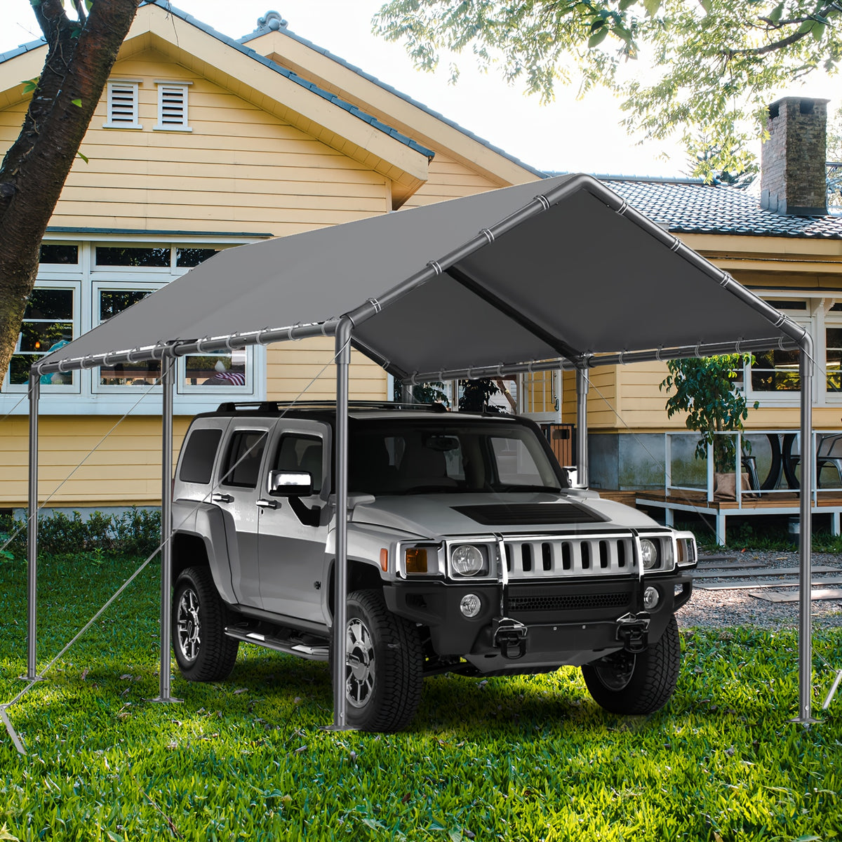 10x20ft Portable Outdoor Garage Canopy with Reinforced Metal Poles & Waterproof Cover - Durable Grey Canopy for Outdoor Storage, Camping, and Backyard Use, Canopy for Outside