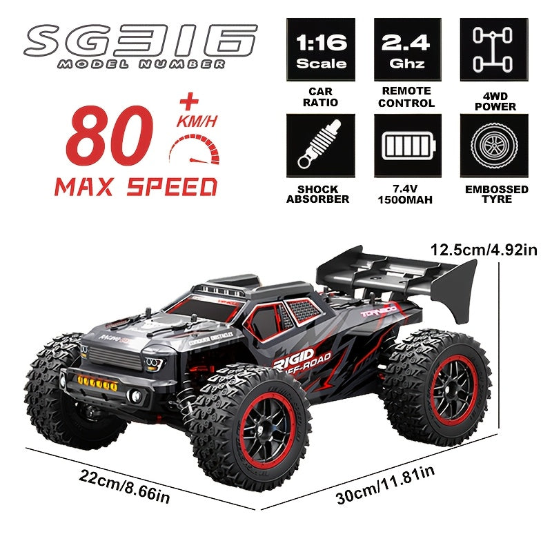 2026 NEW MAX Upgraded 4WD High Speed Off Road RC Car, 50MPH All Terrain Racing Truck, 2847 Brushless Motor Power System, Triple Speed Switch, Drift And Stunt Ready, Heavy Duty Metal Differential And Spring Suspension, 1:16 Large Scale Toy Car