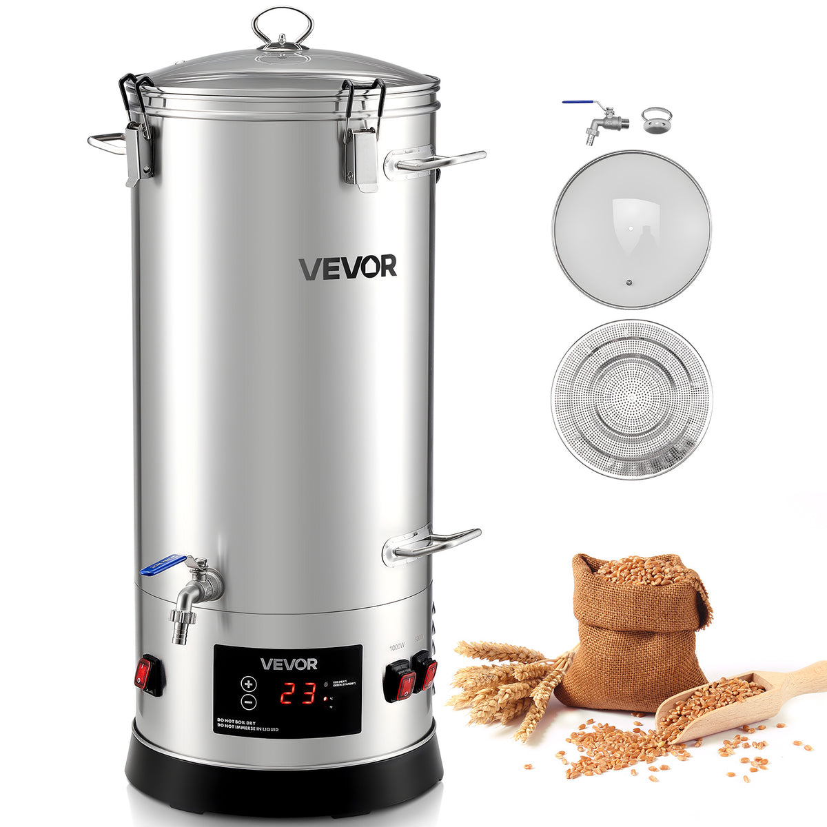 VEVOR Beer Brewing Equipment, 8 Gal/30L 304 Stainless Steel Home Beer Brewer,1500W All-in-One Home Brewing Kit, Tall strainer, Integrated Inner Barrel & Reinforced Handle