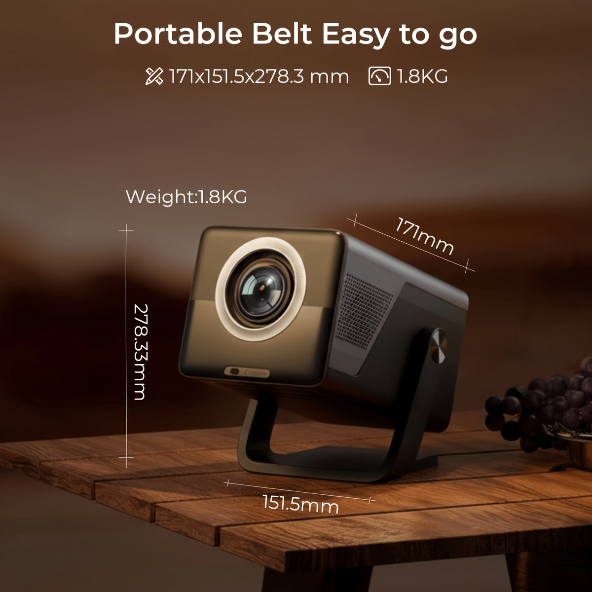 Smart Projector 8K Support Native 1080P, FHD Portable Projector, 5G WiFi And Bt5.4, Auto Focus & Keystone, 1400ANSI, Android 14, Compatible with PS5, Smartphones And Laptops, Perfect Gift!