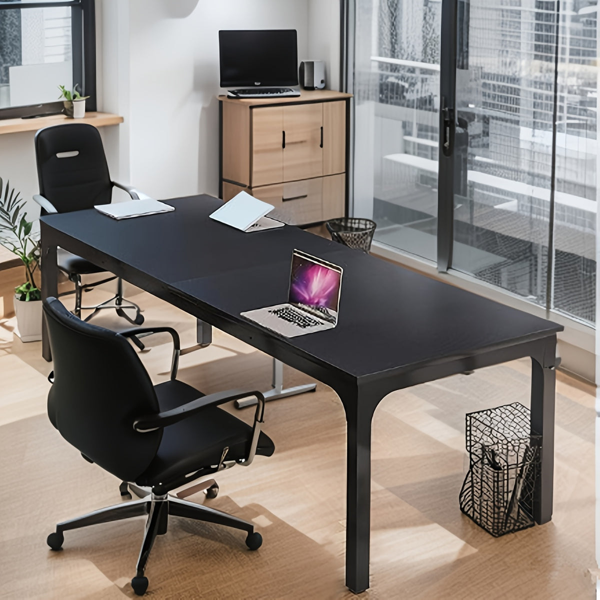 Executive Office Desk for Two Users, 79-Inch Rectangular Workstation with Adjustable Foot Pads