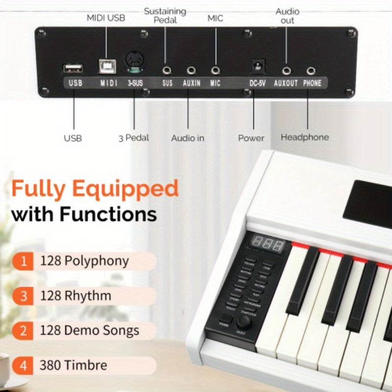 88 - Key Semi - Weighted Keyboard Digital Piano with Embedded Stand, White - GPP - 28.79/ 26.42gal