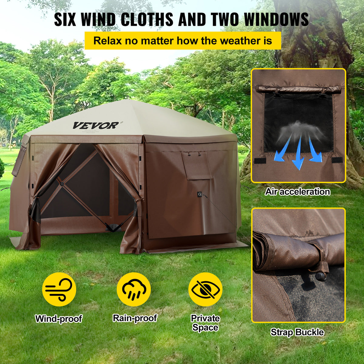 VEVOR Pop-Up Screen Gazebo Tent in 10 ft or 12 ft Sizes for Camping, Picnics and Backyard Gatherings