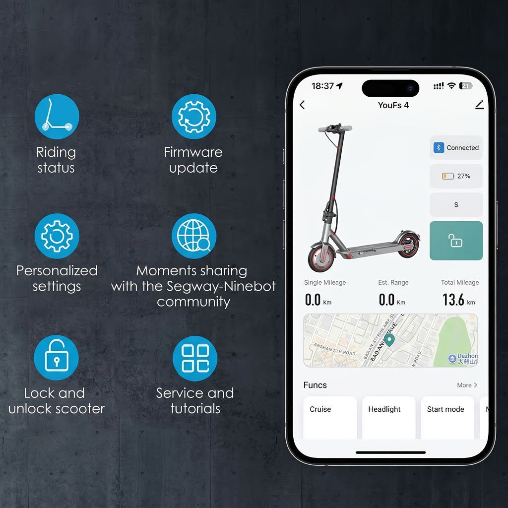 Long-Range Adult Electric Scooter with a Powerful 350W Motor, Top Speed of 19 Mph, Range of Up to 21 Miles, 8.5-Inch Solid Tires, Foldable Commuter Electric Scooter with APP Control, Dual-Brake System, LED Lights, And Portable Folding Design