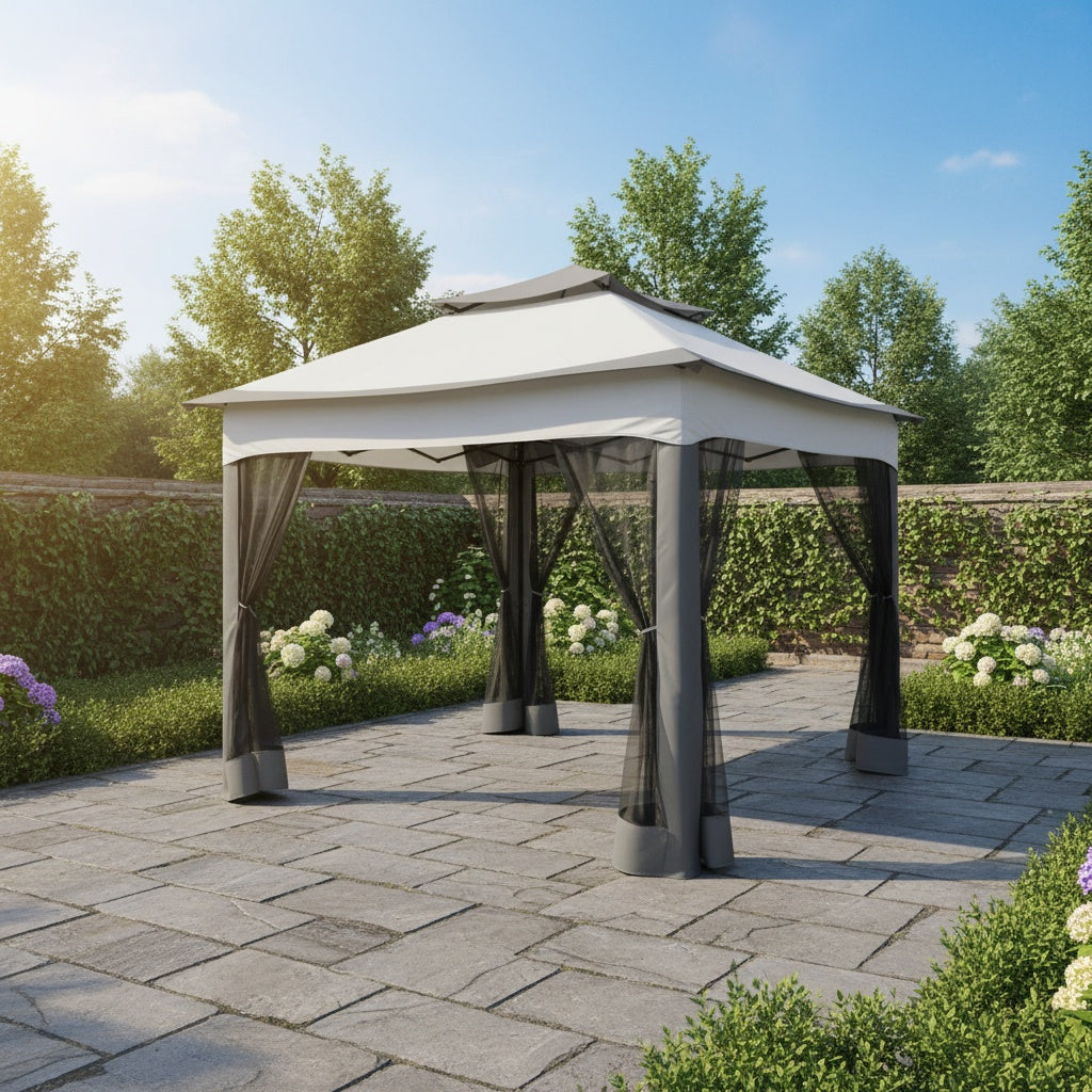 Tooluck 10X10Ft Outdoor Gazebo with Mosquito Netting And Double Roof, Easy Set Water-Resistant Metal Gazebo with Alloy Frame, for Gardens, Lawns & Backyard