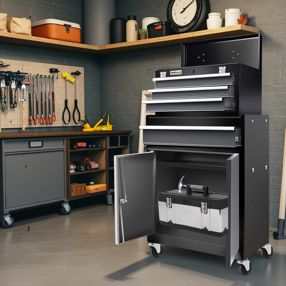 [Heavy-Duty Tool Cabinet] 4-Drawer And Double Door Tool Cabinet 2-In-1, 37 LBS Heavy-Duty Tool Cabinet, Multi Color Selection Tool Chest, With Safety Lock System, Suitable For Home Garage And Workshop Tool Storage