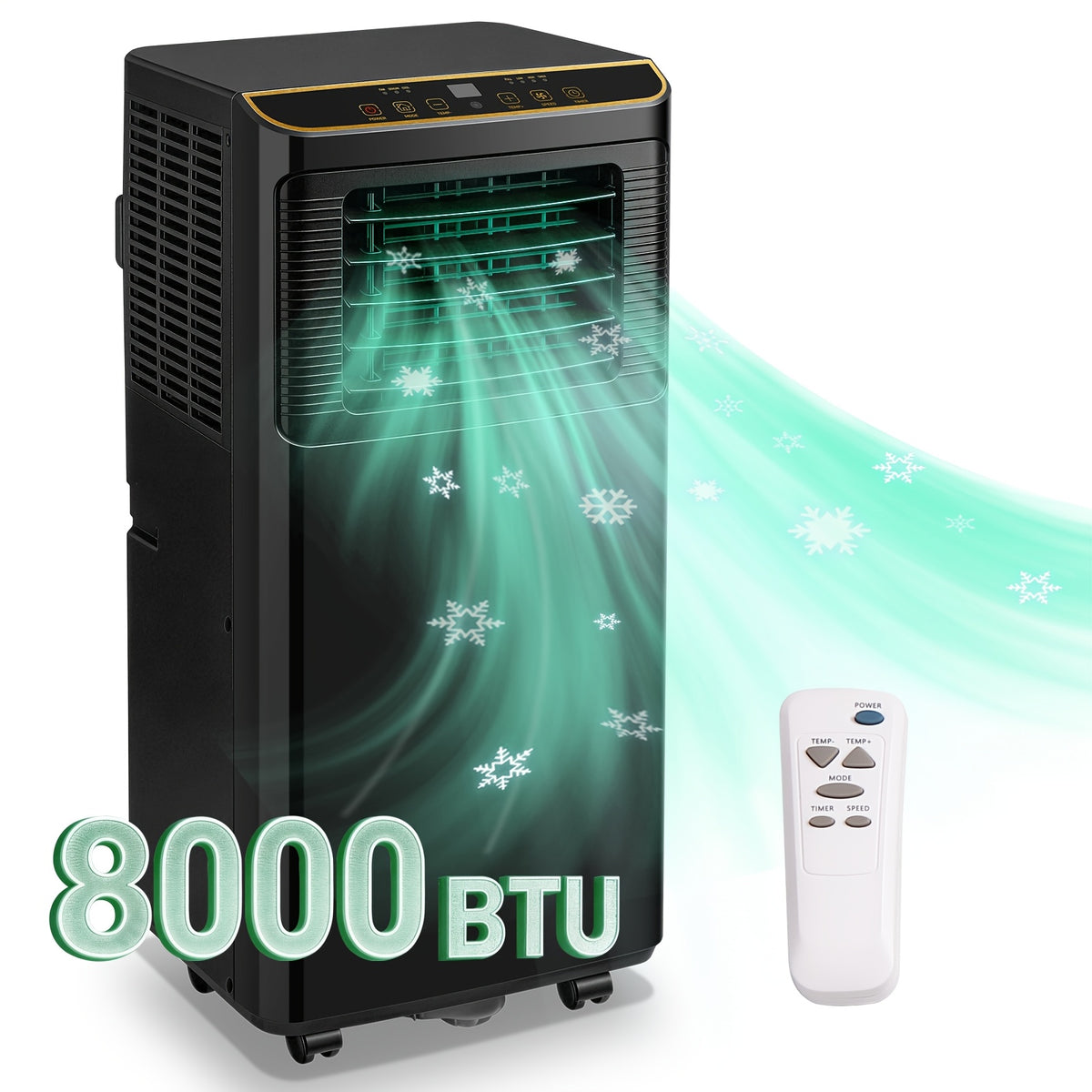 Portable Air Conditioner 4-In-1 Mobile AC Unit with Dehumidifier, Cooling Fan, Sleep, Remote, 24H Timer, Window Installation Kit, Black/White/Black & White