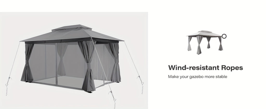 Outdoor Gazebo 10x13 ft by KAMEROUT with Double Roof and Mesh Privacy Screens for Backyard Gatherings