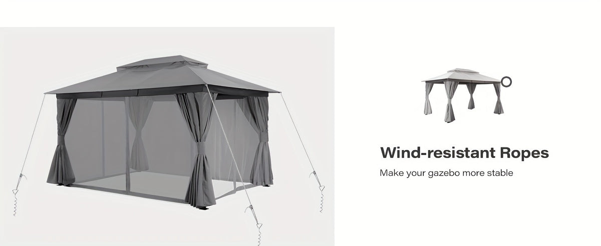 Outdoor Gazebo 10x13 ft by KAMEROUT with Double Roof and Mesh Privacy Screens for Backyard Gatherings